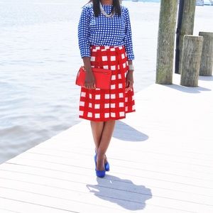 Red gingham midi skirt